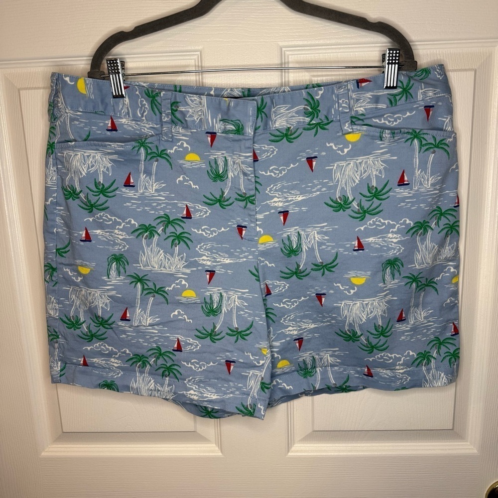 Lands' End Mid Rise Blue Tropical Print Women's Shorts Size 18W GUC